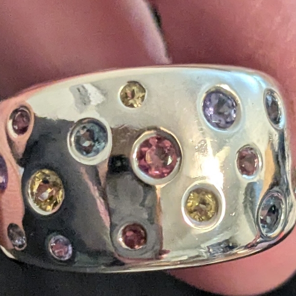 925 Solid Sterling Silver Scattered Multicolor CZ Gemstone Ring Size 10 - Picture 7 of 10